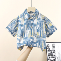 Camisa de manga corta para niños, camisa fina de verano para bebés, top de algodón para niños medianos y grandes, nueva versión coreana 2024  Azul