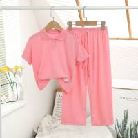 Girls suit new summer short sleeve pants sports two piece suit  Pink