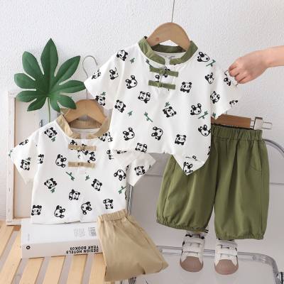 Children's Chinese style suit 24 new summer products boys new Chinese style button panda short-sleeved shorts two-piece suit trendy