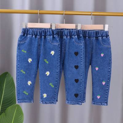 2024 new Korean version spring and autumn girls jeans trousers children's spring and autumn style baby spring clothes loose stylish pants