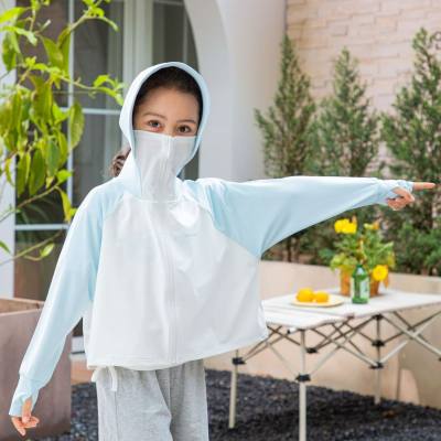 Children's sun protection clothing ice silk summer breathable anti-ultraviolet female cloak sunshade outdoor upf50 parent-child clothing girls