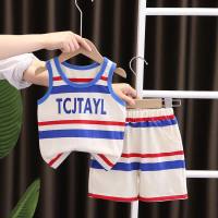 2023 new summer style boys striped letter round neck sleeveless vest set baby boy sports shorts two-piece set  White