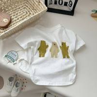 Forest three bears pure cotton short-sleeved T-shirt summer style  White