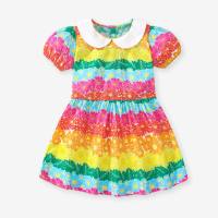 Vestido de princesa infantil de algodão puro, vestido de verão de manga curta para meninas  Multicolorido