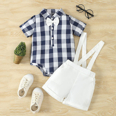 Boys summer handsome overalls suit children's clothing short-sleeved shirt two-piece suit