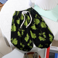 Summer floral fashionable Korean style loose thin summer anti-mosquito cooling bloomers for boys and girls  Green