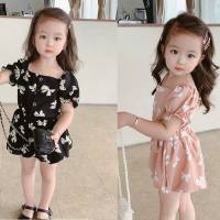 Girls suit bow square neckline top plus shorts 24 summer new style  Black