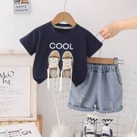 Boys summer new short-sleeved suits children's clothing stylish new baby two-piece clothes children's summer clothes trend  Black