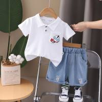 Fashionable short-sleeved suits for small and medium-sized children, trendy boys' sports suits  White