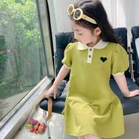 فستان للفتيات الصغيرات على الطراز الكوري بأكمام قصيرة  أخضر