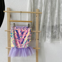 Children's clothing girls baby mermaid princess skirt 2024 spring and summer new children's skirt mesh sequin fishtail skirt  Purple