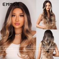 High temperature silk gradient brown big wave middle long curly hair European and American wig female full head cover  Style 1