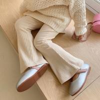 Girls pants with flared stripes and label trousers, leggings, summer thin leggings  Beige