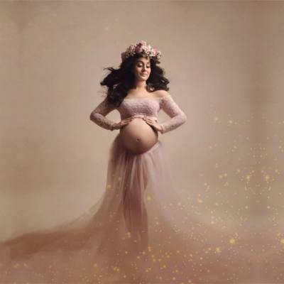 Vestido de renda de manga comprida malha vestido de maternidade mulheres grávidas foto vestido de maternidade