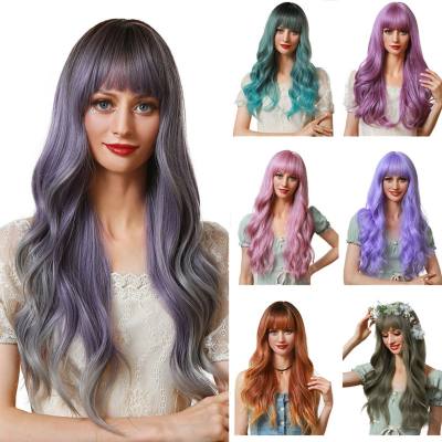 Christmas and Halloween festival cosplay anime style air bangs big waves multi-color wigs for women