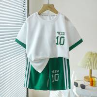 Children's summer sports basketball suits boys mesh quick-drying short-sleeved shorts small and medium children's football training suits  Green