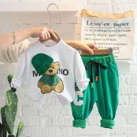 Spring and Autumn fashion trendy children's new cartoon casual long-sleeved sweatshirt suit for boys and girls  Green