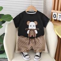 Summer boys and girls short-sleeved two-piece shorts suit  Black