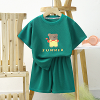 Children's short-sleeved suits summer new boys' clothes girls' shorts clothing t-shirts baby summer clothes children's clothing wholesale  Green