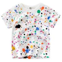 Sommer-T-Shirt für Kinder im europäischen und amerikanischen Stil mit Rundhalsausschnitt und kurzen Ärmeln für Jungen und Mädchen mit Cartoon-Print und Rundhalsausschnitt  Weiß