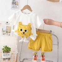 Conjunto de dos piezas de ropa para niños, camiseta de manga corta con cuello redondo y dibujos animados para bebé, envío directo  Amarillo