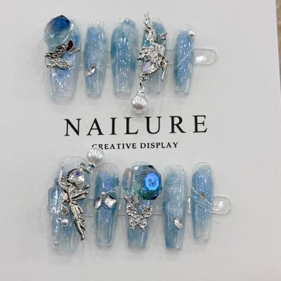 Handgemachte Nagelkunst Unterwasser Sternenhimmel Engel Datum romantische Schmetterling Nagelkunst Nagelaufkleber