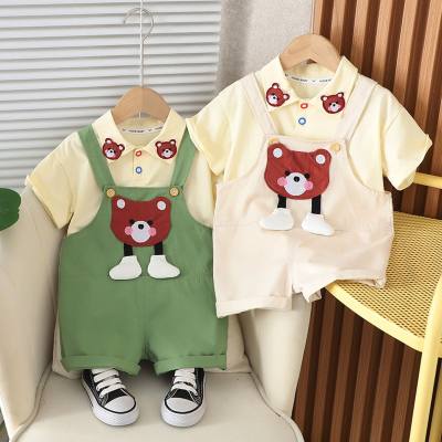 2024 nueva ropa de verano de estilo coreano para niños y niñas, camisas con tirantes de oso, ropa de verano de dos piezas de manga corta, traje para niños