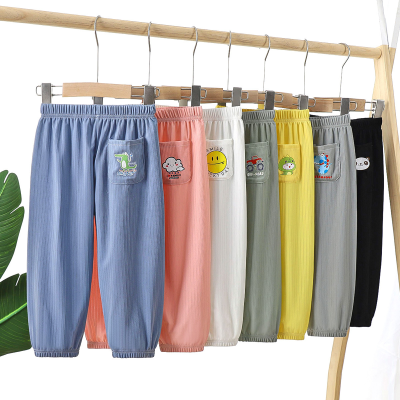 Summer children's anti-mosquito pants new breathable ultra-thin trousers small and medium boys and girls baby with trouser pockets children's pants wholesale