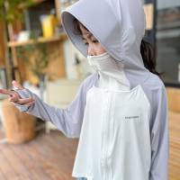 Children's sun protection clothing ice silk summer breathable anti-ultraviolet female cloak sunshade outdoor upf50 parent-child clothing girls  Gray