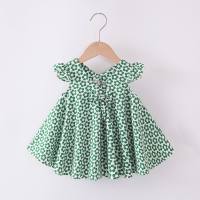 فستان بناتي من القطن لصيف جديد فستان الأميرة للأطفال تنورة فتاة صغيرة النسخة الكورية فستان سترة للأطفال بأكمام قصيرة  أخضر