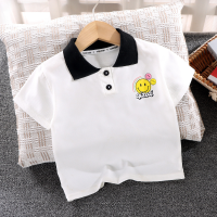 Camisa pólo infantil meninos cor sólida camiseta verão manga curta lapela listrado topo  Branco