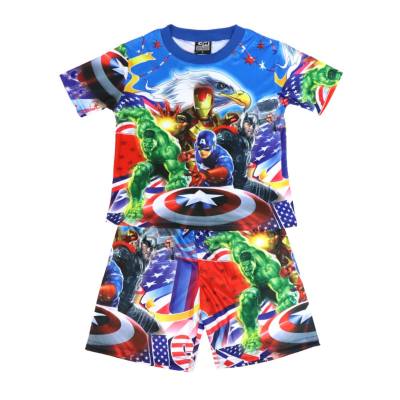 Fashion trendy casual boys summer short-sleeved new children's all-print suit boys