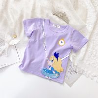 Roupas infantis novo verão dos desenhos animados anime tridimensional camiseta meninas elegante casual princesa topo  Roxa