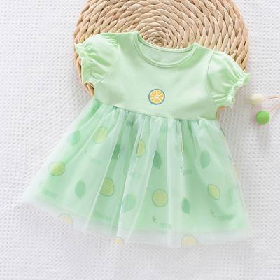 Girls short-sleeved dress 2024 summer children's summer mesh princess dress stylish baby girl strawberry skirt