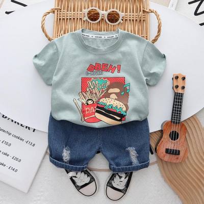 Säuglings- und Baby-Kinderbekleidung Großhandel 2024 Sommer neuer Kurzarmanzug Jungen Cartoon bedrucktes lässiges T-Shirt