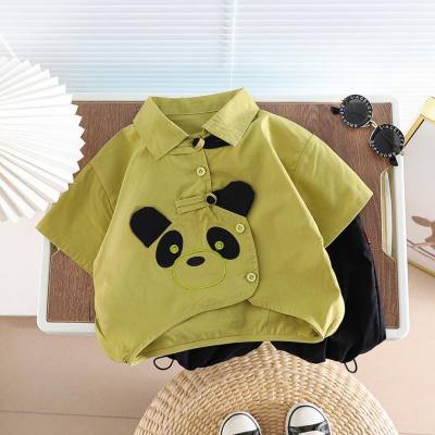 2023 Boys Summer New Style Two-piece Shirt Panda Cartoon Chinese Trendy Children's Short Sleeve Clothes Children's Clothing Dropshipping
