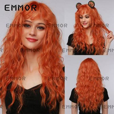 Parrucca Cosplay di Halloween Arancione Piccola frangia riccia Copricapo con meccanismo per capelli ricci lunghi