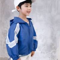 Jaqueta infantil roupas de proteção solar meninos verão respirável fino roupas de proteção solar elegante bebê menino luz anti-ultravioleta  Azul