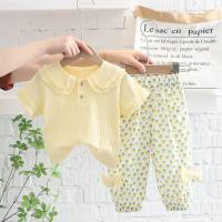 Girls short-sleeved suits new style baby girl summer clothes lapel two-piece suits fashionable children children summer trend  Yellow