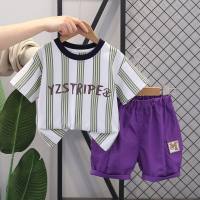Children's workwear casual shorts suit children's clothing wholesale small and medium-sized boys striped short-sleeved tops casual children's T-shirts  White