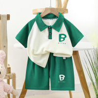 Children's short-sleeved suit summer thin new style boys waffle shorts suit summer clothes children's clothing wholesale  Green