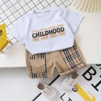 Summer boys new set children's short-sleeved shorts two-piece set infant cotton clothes T-shirt fashion printing  White