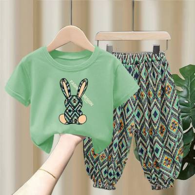 Children's suits for boys and girls, summer thin baby short-sleeved T-shirt tops, anti-mosquito pants, two-piece set, trendy sports children's clothing