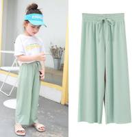Girls anti-mosquito pants 2024 new summer thin children's pants medium and large children's loose casual ice silk nine-point wide-leg pants  Green