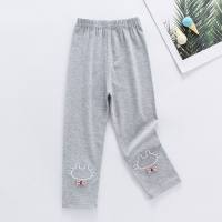 Girls' leggings for spring and autumn, thin outerwear trousers for 0-6 years old baby girls, stylish embroidered cute stretch pants  Gray