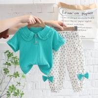 Girls short sleeve suit new style baby girl summer lapel two piece suit  Green