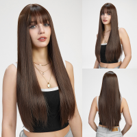 Perucas para mulheres, cabelo longo e liso, conjunto de cabeça cheia, cabelo longo e liso, penteado feminino, conjunto de peruca natural fofa  Estilo 3