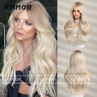 Gradient platinum blonde wig female long hair summer female group hair color curly hair natural fashion big wave full head wig set  Style 1