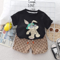 Boys Summer Short Sleeve Suit 2023 New Style Western Style Small and Medium Children Internet Celebrity Summer Boys Two Piece Suit Trendy Wholesale  Black