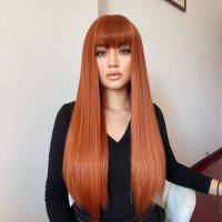 Liuhai gradual gray long straight hair chemical fiber high temperature silk European and American wigs wigs  Style 4